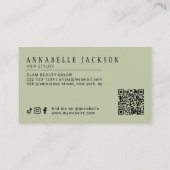 Haarstylist QR-code modern script salie groen Visitekaartje (Achterkant)