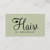 Haarstylist QR-code modern script salie groen Visitekaartje (Voorkant)
