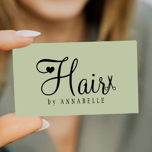 Haarstylist QR-code modern script salie groen Visitekaartje