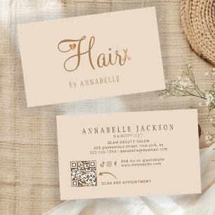 Haarstylist QR-code moderne beige neutraal Visitekaartje