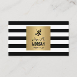 Haarstylist Retro Black White Stripes Gold Square Visitekaartje
