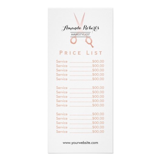 Haarstylist Roos Gold Scissor Minimale prijslijst Reclamekaart (Achterkant)