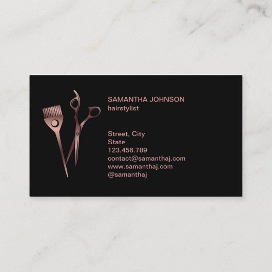 Haarstylist roos gouden typografie haarschaar bu visitekaartje (Achterkant)