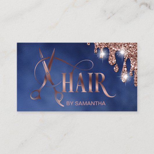 Haarstylist roos gouden typografie haarschaar bu visitekaartje (Voorkant)