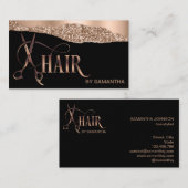 Haarstylist roos gouden typografie haarschaar bu visitekaartje (Voorkant / Achterkant)