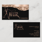 Haarstylist roos gouden typografie haarschaar bu visitekaartje (Voorkant / Achterkant)