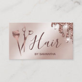 Haarstylist roos gouden typografie haarschaar bu visitekaartje (Voorkant)