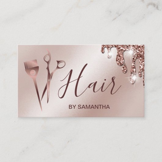 Haarstylist roos gouden typografie haarschaar bu visitekaartje (Voorkant)
