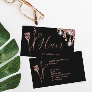 Haarstylist roos gouden typografie haarschaar bu visitekaartje