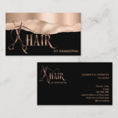 Haarstylist roos gouden typografie haarschaar bu visitekaartje (Voorkant / Achterkant)