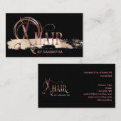 Haarstylist roos gouden typografie haarschaar bu visitekaartje (Voorkant / Achterkant)