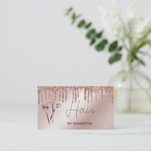 Haarstylist roos gouden typografie haarschaar visitekaartje (Staand voorkant)