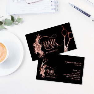 Haarstylist roos gouden typografie haarschaar visitekaartje