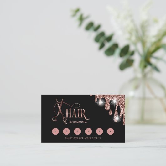 Haarstylist roos gouden typografie haarschaar visitekaartje (Staand voorkant)