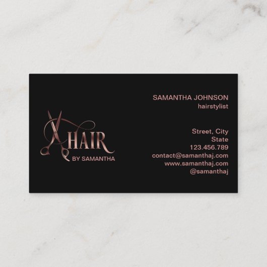 Haarstylist roos gouden typografie haarschaar visitekaartje (Achterkant)