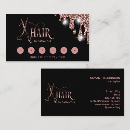 Haarstylist roos gouden typografie haarschaar visitekaartje (Voorkant / Achterkant)