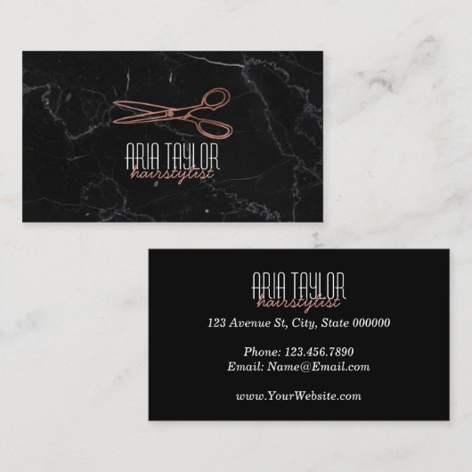Haarstylist RoseGold Scissors Marble Visitekaartje (Voorkant / Achterkant)