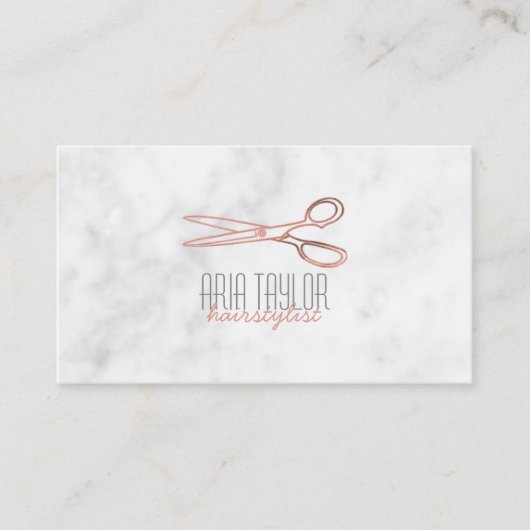 Haarstylist RoseGold Scissors Marble Visitekaartje (Voorkant)