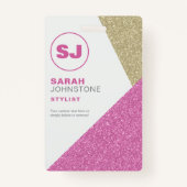 Haarstylist Roze en Gold Glitter Initiaal Badge (Voorkant)