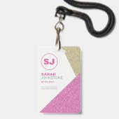 Haarstylist Roze & Gouden Glitter Initiaal Badge (Voorzijde met lanyard)