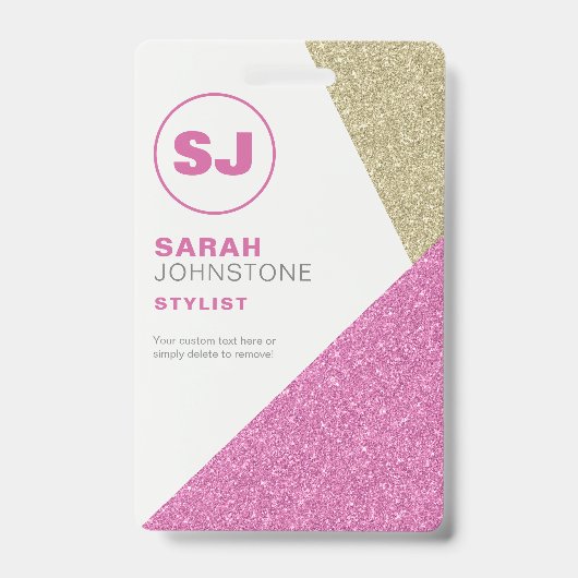 Haarstylist Roze & Gouden Glitter Initiaal Badge (Voorzijde)
