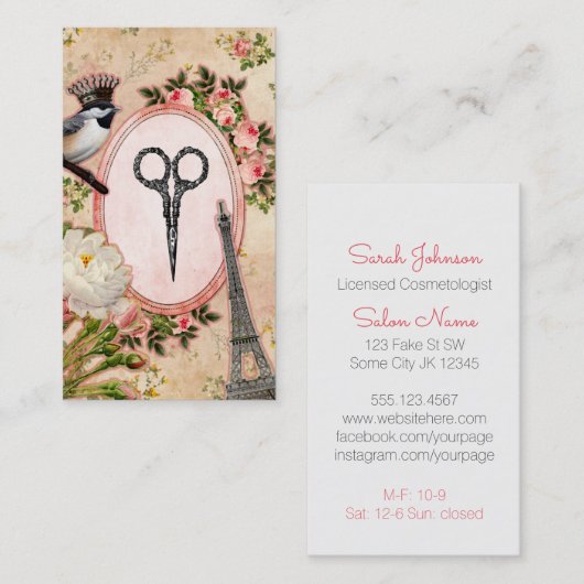  haarstylist roze vogelschaar visitekaartje (Voorkant / Achterkant)