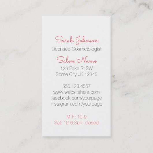  haarstylist roze vogelschaar visitekaartje (Achterkant)