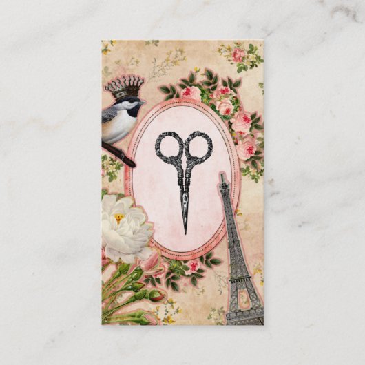  haarstylist roze vogelschaar visitekaartje (Voorkant)