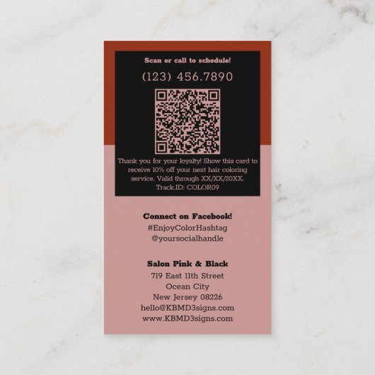 Haarstylist Roze Zwart & Rood Bedankt Loyaliteit Kortingskaartje (Achterkant)