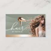 Haarstylist Sage Green Beauty Girl Haarsalon Visitekaartje (Voorkant)