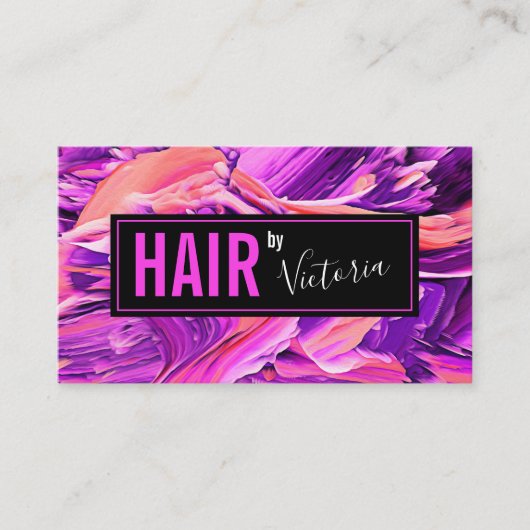 Haarstylist Salon Modern Abstract Neon Pink Chic Visitekaartje (Voorkant)