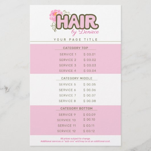 Haarstylist salon prijsenlijst sjabloon rackkaart flyer (Voorkant)