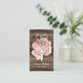 Haarstylist  schaar en bloem hout visitekaartje (Staand voorkant)