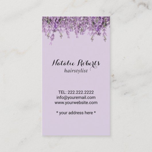 Haarstylist  schaar- en lavenderventiel visitekaartje (Achterkant)