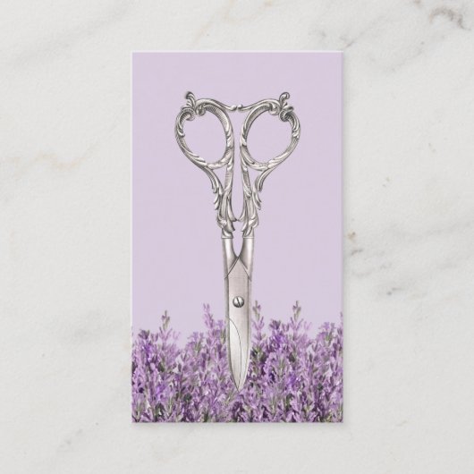 Haarstylist  schaar- en lavenderventiel visitekaartje (Voorkant)