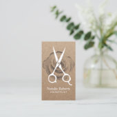 Haarstylist schaar en ventilator Rustic Kraft Visitekaartje (Staand voorkant)