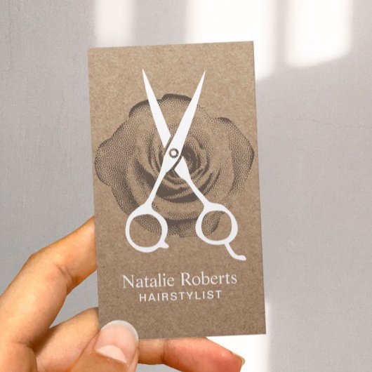 Haarstylist  schaar en ventilator Rustic Kraft Visitekaartje
