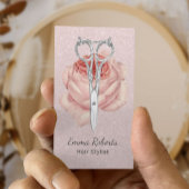 Haarstylist  schaar en ventilatorblush roze visitekaartje
