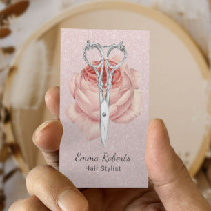 Haarstylist  schaar en ventilatorblush roze visitekaartje