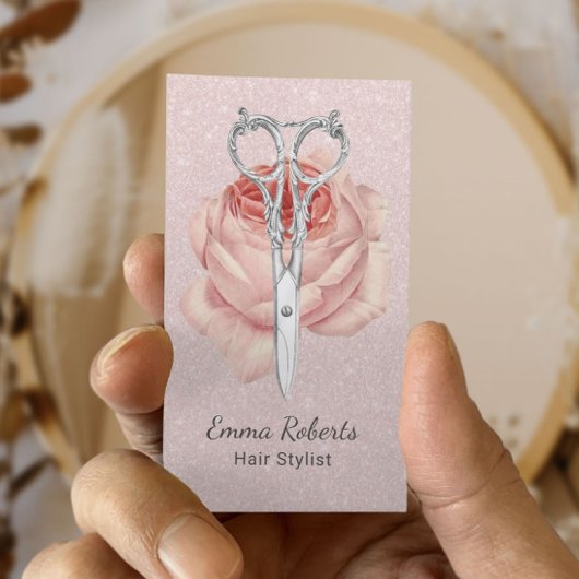 Haarstylist  schaar en ventilatorblush roze visitekaartje
