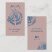 Haarstylist  schaar- en ventilatorstofschuine Roos Visitekaartje (Voorkant / Achterkant)