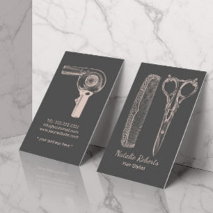 Haarstylist  schaar & kam roze & grijs visitekaartje