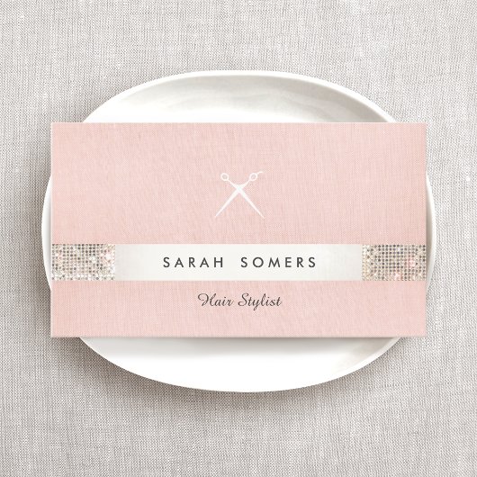 Haarstylist Schaar Logo FAUX Sequin Roze Salon 2 Visitekaartje
