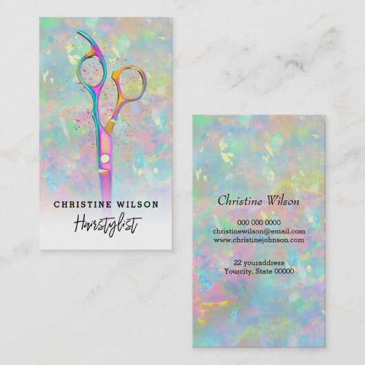 Haarstylist schaar op opaal steen visitekaartje (Voorkant / Achterkant)
