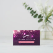 Haarstylist schaar - Roze Paarse glitter Visitekaartje (Staand voorkant)
