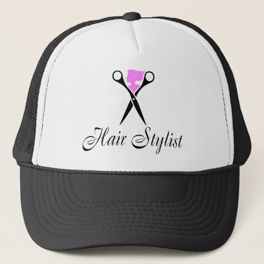 Haarstylist (schaar/roze) trucker pet (Voorkant)