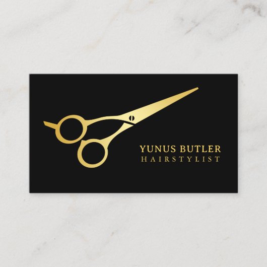 Haarstylist schaar zwart en goud Visitekaartje (Voorkant)