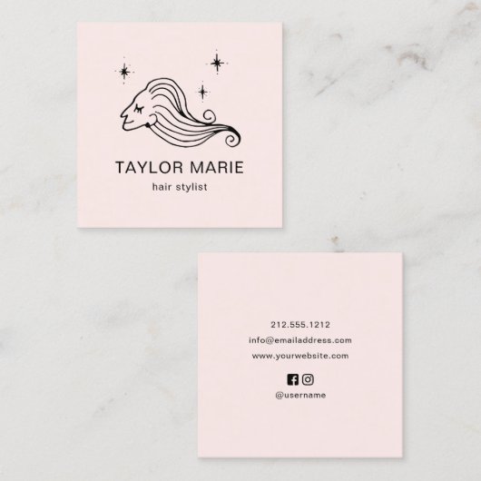 Haarstylist Schattige Girly Minimalist Blush Pink Vierkante Visitekaartje (Voorkant / Achterkant)