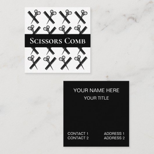 Haarstylist Scissors Comb Haarstylist Salon Vierkante Visitekaartje (Voorkant / Achterkant)