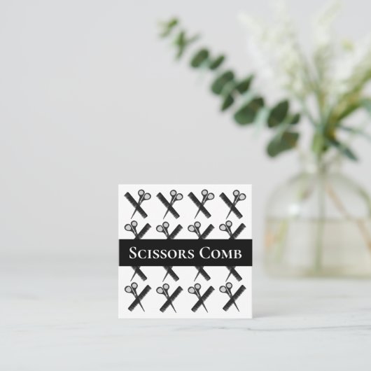 Haarstylist Scissors Comb Haarstylist Salon Vierkante Visitekaartje (Staand voorkant)